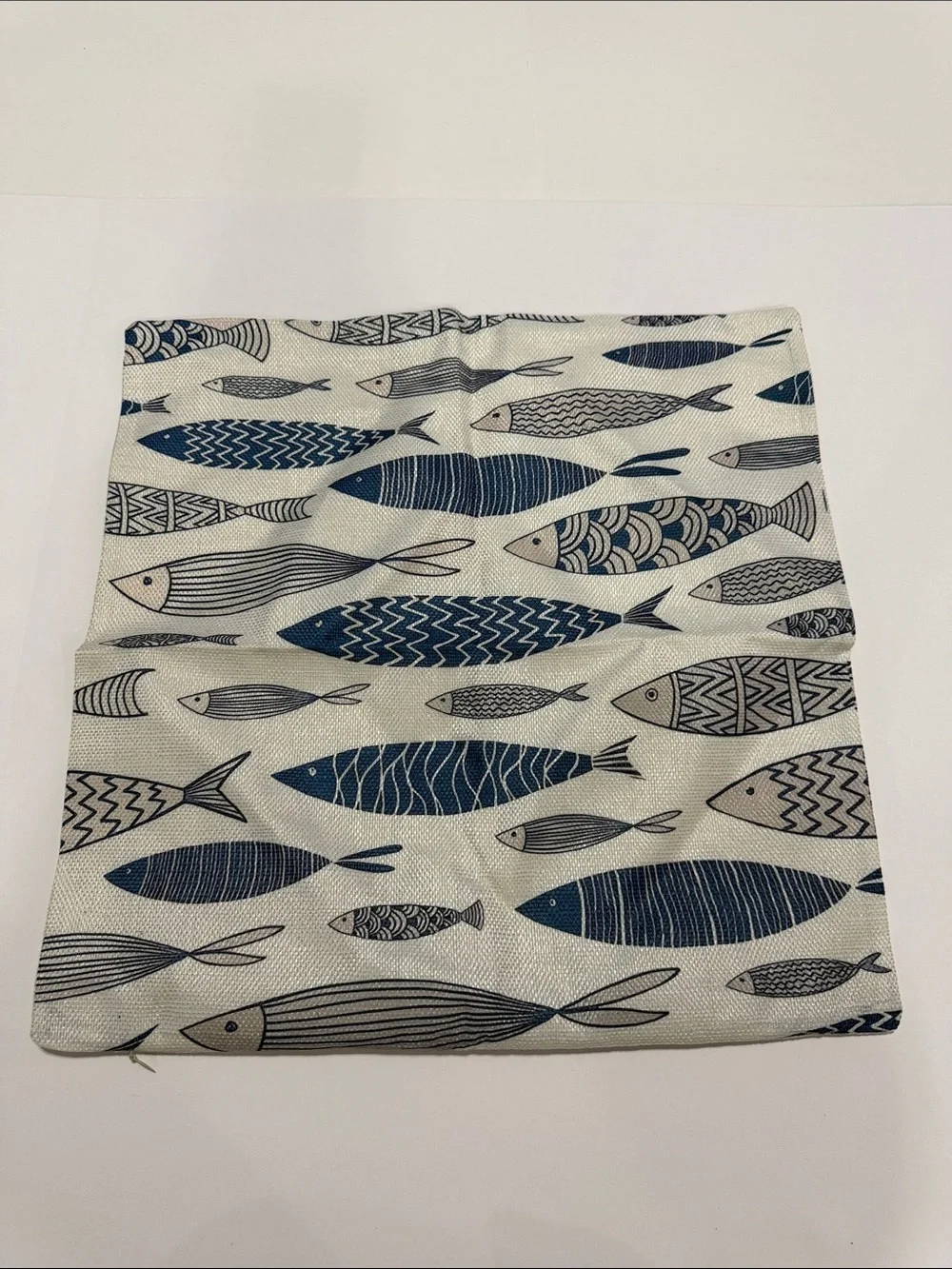 Cream/Blue Fish Pattern Throw Pillow Case Cover